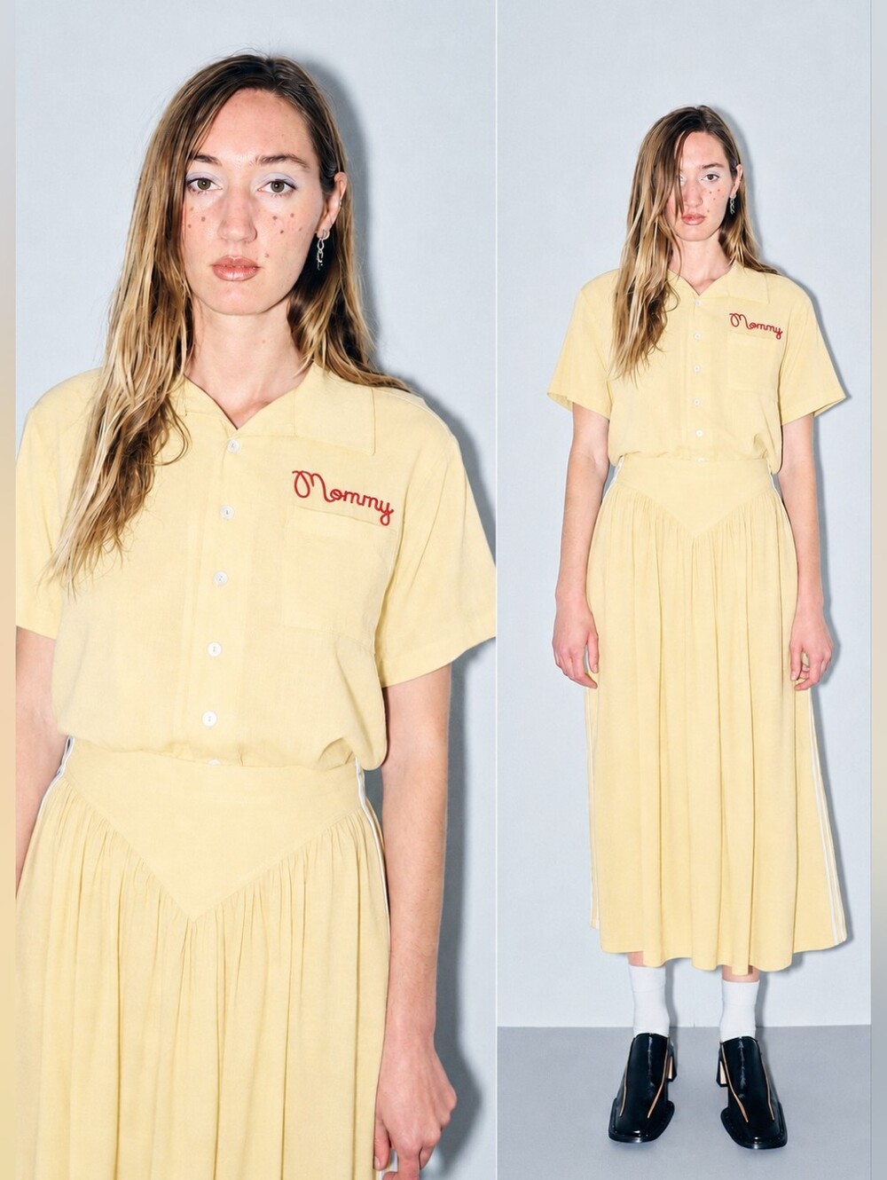 Fashion Brand Company Unisex Mommy Bowling Shirt Butter Yellow Linen